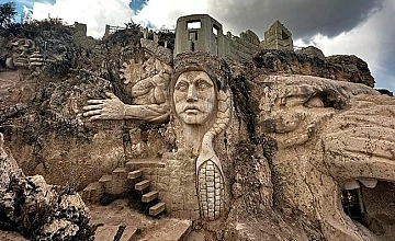 Morada de los Dioses en Cusco: escultura de piedra tallada entre rocas, arte andino a cielo abierto
